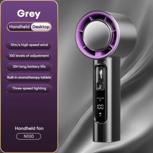 N100 Mini Fan Portable Turbo Fan Rechareable Handheld LED Digital Display With LED Light 100 Speeds Adjustment Outdoor Mini Electric Fan