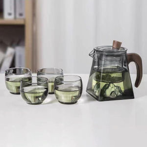 【OPTIMUM】Japanese-style Wooden Handle Glass Teapot Creative Mountain View Design Square Household Teapot Single Pot High Temperature Can Be Heated Teapot