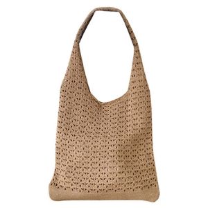 CRNGW Korean Style Crochet Tote Bag Lightweight Large Capacity Hollow Woven Shoulder Bag Shoulder Bag Solid Color Knitting Handbag Women