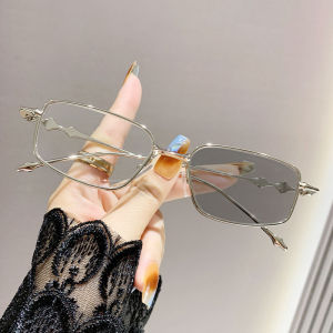 JN IMPRESSION Color-changing Fashion Blue Light Protection Metal Flat Glasses Net Celebrity Non-degree Glasses Frame Mens Small Square Frame Glasses