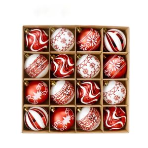 MIRELAE 16PCS Họa tiết sọc Đồ trang trí cây thông Noel Họa tiết bông tuyết Thiết kế kết hợp Trang trí Giáng sinh Thanh lịch Hình tròn Trang Trí Giáng Sinh Dành cho cây thông Noel