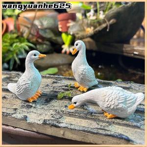 [WYH Store] 👗 3pcs Cute White Duck Hydroponic Lotus Flower Pot Retro Resin Statue Outdoor Sculpture For Home Office Desk Garden Desk Decor Ornament