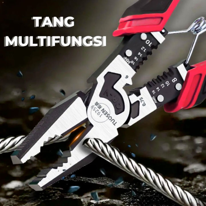 TOP NO.1 Tang Potong Kabel Multifungsi 9 in 1 Super Tajam, Tang Kawat Alat Pemotong Kawat, Tang Kombinasi Multifungsi, Tang Multifungsi Bongkar Pasang