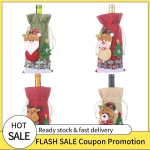 🚗🛵 Giáng sinh chai rượu vang bao gồm túi người tuyết Santa Claus rượu sâm banh chai Bìa tay Áo giáng sinh vui vẻ trang trí bàn năm mới