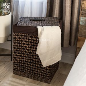 Giỏ đựng đồ giặt ECOHUB bằng lục bình dệt thoi /Hộp đựng quần áo Tấm lót có thể tháo rời có nắp đậy (Water Hyacinth Basket With Lid)