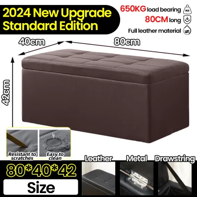 🔥SG Local Seller🔥120cm Storage Bench Leather Storage Stool PU Ottoman Storage Bench Ottoman With Storage Waterproof Multi-functional Retractable Black Shoe Bench Ottoman Stool Stool Chair Foot Stool Simple Bench Sofa Stool Without Backrest 储物凳 换鞋凳 长凳