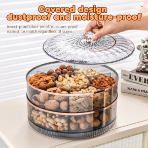 NOONOR 360 Degrees Rotatable Dried Fruit Storage Box Large Capacity 2 Layers Snack Display Box  Multi-function Food Storage Box Fruit Plate