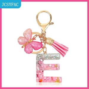 JCSYFAC A-Z mơ mộng sequin chữ Keychain cho phụ nữ tua bướm mặt dây chuyền ban đầu Keyring ví túi treo quyến rũ Xe móc chìa khóa
