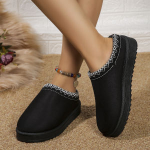 Free Shipping WomenS New Autumn And Winter Lace Fashion Snow Boots WomenS Half-Slipper Cotton Shoes Thickened Plush Slippers