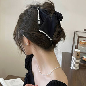 Black Lace Ribbon Big Size Hair Clip Rambut dinner black Pony Tail Accessories hair ribbon黑色赫本风丝带黑色蝴蝶结发夹