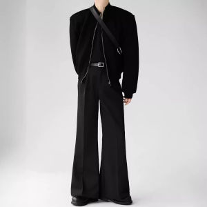 High-Grade Suit Pants Men and Women Loose Drooping Bootleg Pants Solid Color Full-Length Pants Non-Ironing Black Mop Pants Wide-Leg Pants