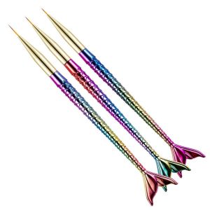 PHANT 3Pcs/set Mermaid Tail Shape Mermaid Nail Painting Brush Ultra-thin Line UV Gel Extension Mermaid Nail Art Liner Pen Creative 3D Nail Tips Mermaid Pull Wire Nail Brush Nail Salon