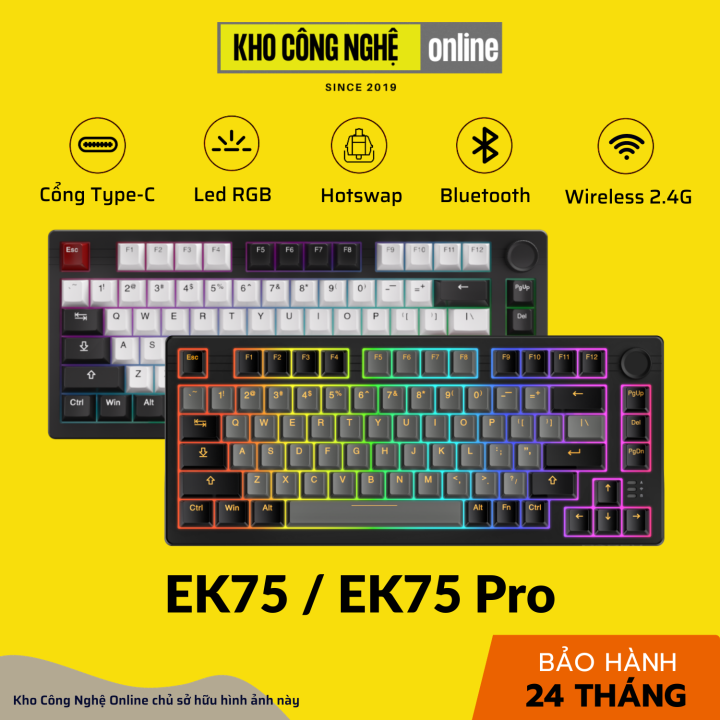 Bàn phím cơ DAREU EK75 PRO BLACK GOLDEN / EK75 Black White (Triple Mode ...
