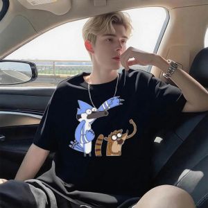 Mordecai and Rigby Regular Show Tees Classic Cartoon Characters Graphic T-Shirt Cotton Printed Gift Idea Clothes Tops