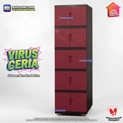 LEMARI PAKAIAN KINGDOM VIRUS LEMARI PINTU 3 SUSUN KABINET LEMARI PLASTIK MINIMALIS - FULL CREAM