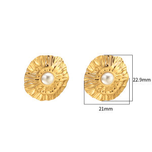 Retro Pearl Square Earrings for Women Stainless Steel 18k Gold Jewelry Studs Hypoallergenic