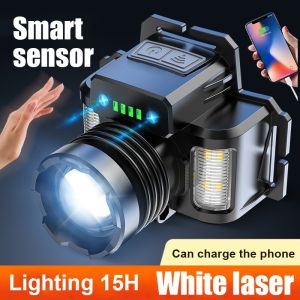 15H Motion Sensor Headlamp Headlight powerful head headlight Zoomable Flashlight High Power torch light powerful Rechargeable head torch heavy duty flashlight 100000 lumens headlamp led super bright waterproof flash light for head Fishing Head Lantern