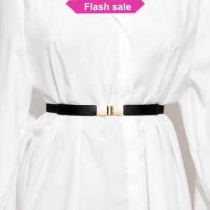 SHENHAO2🎀 Da Dây thắt lưng cho phụ nữ ăn mặc áo sơ mi tráng trang trí phụ kiện eo con dấu đàn hồi Vàng khóa thời trang tất cả các trận đấu mỏng vành đai