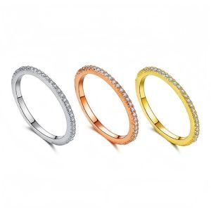JJT Elegant Full Diamond Band Ring Minimalist Fashion Geometric Design for Couples