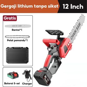 REAIM Gergaji 12 Inch Chainsaw Cordless Portable Genggam Lithium Chain Saw Mesin Potong Kayu