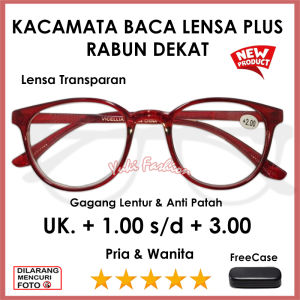 FREE CASE - Kacamata Baca Lensa Plus Rabun Dekat (+)1.00 SAMPAI (+)3.00 - Terbaru Model Kekinian Frame Maroon Lensa Transparant - Model Kekinian