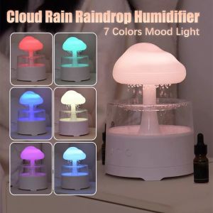 1pc Rain Cloud Aroma Diffuser 7-Color Mushroom-Shaped Waterfall Night Light with Mist Humidifier and Desk Simulation Water Droplet Sound USB-Powered (White)