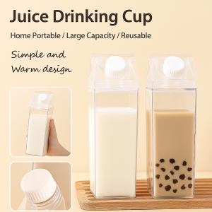 Creative Milk Box Transparent Water Cup Large Capacity Reusable Carton Acrylic Water Bottle Milk and Tea Tumbler
