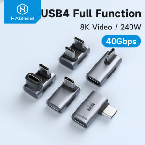 Hagibis 240W USB4 USB C to C Adapter 40Gbps 8K 60Hz 90 Degree Converter Right Angle USB C To Type C Fast Charging  Converter USB C Data Adapter for Thunderbolt 4/3 Laptop MacBook Tablet Mobile Phone iPhone 16/15 Pro