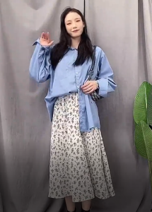 Plus size Summer Korean Ins Style A-line Skirt for women High-waisted retro floral a-line skirt in the long section all-match thin