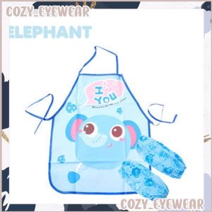 (With Arm Sleeves) Kids Cartoon Apron Art Painting Elephant Duck Owl Monkey Kids Children Waterproof Kitchen Apron