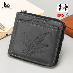 LouisWill Mens Short Wallet RFID Soft PU Short Wallet Detachable Card Holder Wallet Large Capacity Purse Multi-Card Position ID Credit Cards Holders Coin Pouch PU Leather Zippered Bag Business Wallets