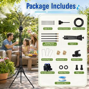 Patio Standing Misting System Adjustable Height Portable Cooling for Garden Patio Pool Plants