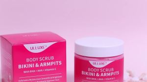 Bikini Area Exfoliator with 10% AHAs BHA & Vitamin C Exfoliating Body Scrub for Ingrown Hair and Bumps Dark Spots Moisturize Brighten Soothe & Even Skin Tone Sensitive Skin Safe 7.76 oz