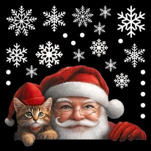 [COD] SweetBabiese สติกเกอร์หน้าต่างกระจกลายซานตาคลอสจำลองสองด้านเหมาะสำหรับตกแต่งหน้าต่างงานปาร์ตี้คริสต์มาส