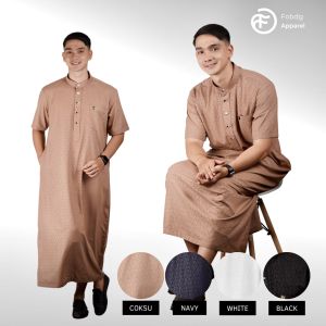 Fobdg Jubah Gamis Trembesi Motif Embos Batik Ilalang Lengan Pendek tersedia 4 warna