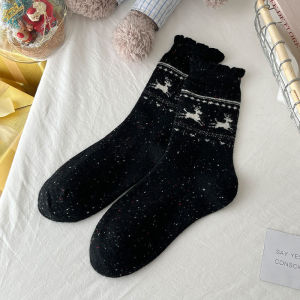 CEEKEY ผ้าขนสัตว์รักถุงเท้าเด็กถุงเท้าขนาดกลางสำหรับฤดูใบไม้ร่วงและฤดูหนาวหนาขนแกะอบอุ่นผ้าขนสัตว์ชนิดหนึ่งน่ารักกวางคริสมาสต์ถุงเท้า