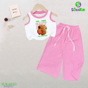 Bộ sát nách quần ống rộng thun gân hình in the firt capybara cho bé 6kg -30kg.SNQD012