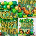 【COD】113pcs Dinosaur Theme Birthday Decoration set Dinosaur Foil Balloons+Banner+Rain Silk Curtain+Latex Balloon Set Children's Birthday Party Supplies Green Birthday Party Theme  For Kids Birthday Party Decorations 40 inch large aluminum film balloon set. 