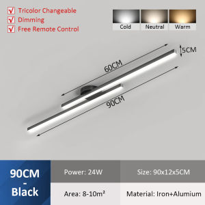 120CM Simple Modern Corridor Light 24 LED Creative Ceiling Light Entrance Balcony Ceiling Light Suitable for Hotel Restaurant Office 3-Color Dimming With RC