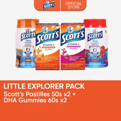Little Explorer Pack: Scotts 100% Vitamin C Pastilles 50s [Pack of 2] + DHA Gummies 60s [Pack of 2]