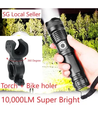 🔥SG Local Stock🔥 10000lm Ultra Bright LED Torch XHP50 Tactical Torch Rechargeable 2-4hrs