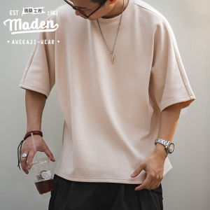 Maden brand 2025 new summer men youth tooling style American retro pique air cotton T-shirt loose silhouette stitching non-iron TEE short sleeves
