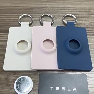 Card Holder for Tesla Keycard with AirTag Soft Silicone Key Card Case Cover for Tesla Model 3 Y S X Key Holder with Keychain Key Rings - 1 Pack