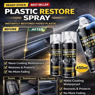Car Plastic Restore Spray 450ml | Nano Coating Waterproof | Interior Exterior Restorer | Pengilat Plastik Kereta