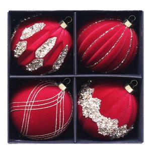 4Pcs Christmas Tree Sphere Ornament Holiday Charm Flocking Sphere Ornament with Sparkling Accent for Party Decoration