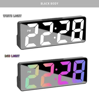《 𝗦𝗢𝗨𝗡𝗗 𝗖𝗢𝗡𝗧𝗥𝗢𝗟 》Dual Power Mode Mirror LED Digital Clock Adjustable Brightness Bedside Table Alarm Clocks Jam Meja 时钟闹钟