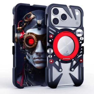 Mechanical Metal Frameless Heat Dissipation Hollow Cover For iPhone 17 18 Pro Max Alloy Heavy Duty Magnetic 360 Ring Holder Case