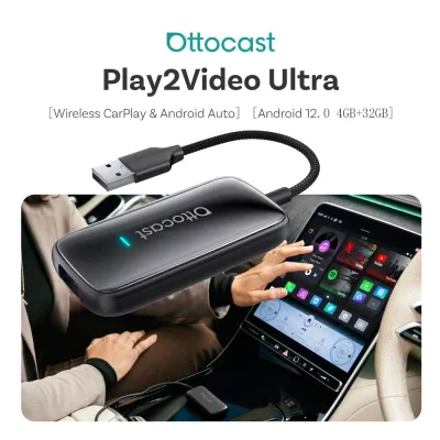 Ottocast Play2Video Ultra Ai Box Wireless CarPlay Android Auto Adapter Built in Youtube Netflix for Car with Wired Carplay