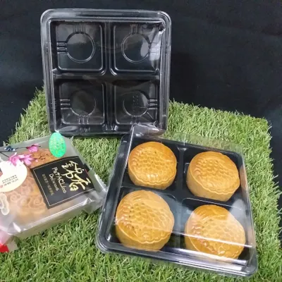 黑色 / BLACK 13550 4 CAVITY CASE WITH COVER MOONCAKE CASE PVC TRAY 4In1 4孔天地盒 月饼盒 ( 5 Piece) (50GM)