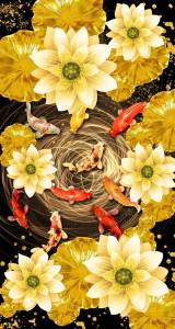 Tranh dán tường 3D Cửu Ngư Quần Hội kt 70cm*1m2